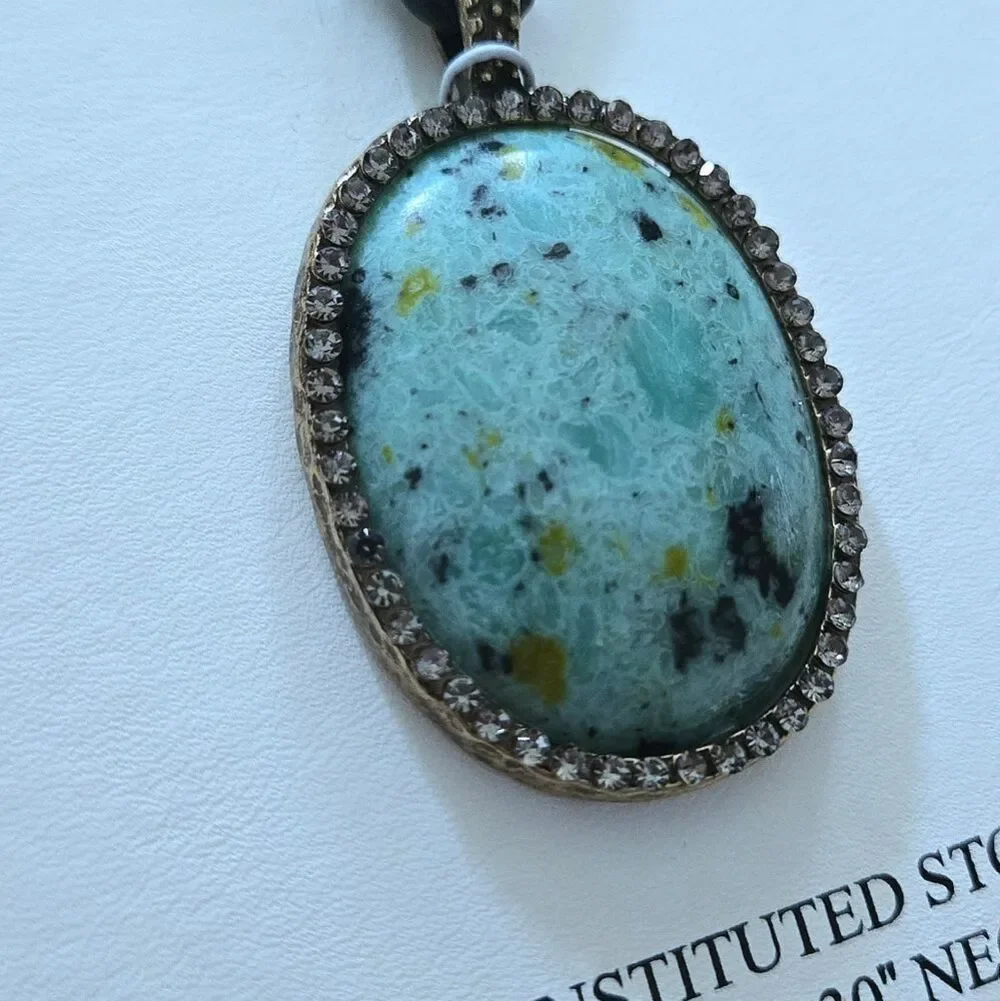 Atterri🛬 Reconstituted Stone on a Black🖤 Waxed Cord Necklace - NIB